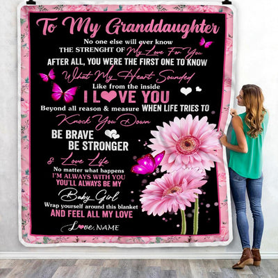Personalized To My Granddaughter Blanket From Grandma Gigi I Love You Pink Daisy Butterfly Granddaughter Birthday Christmas Customized Bed Fleece Blanket | teecentury