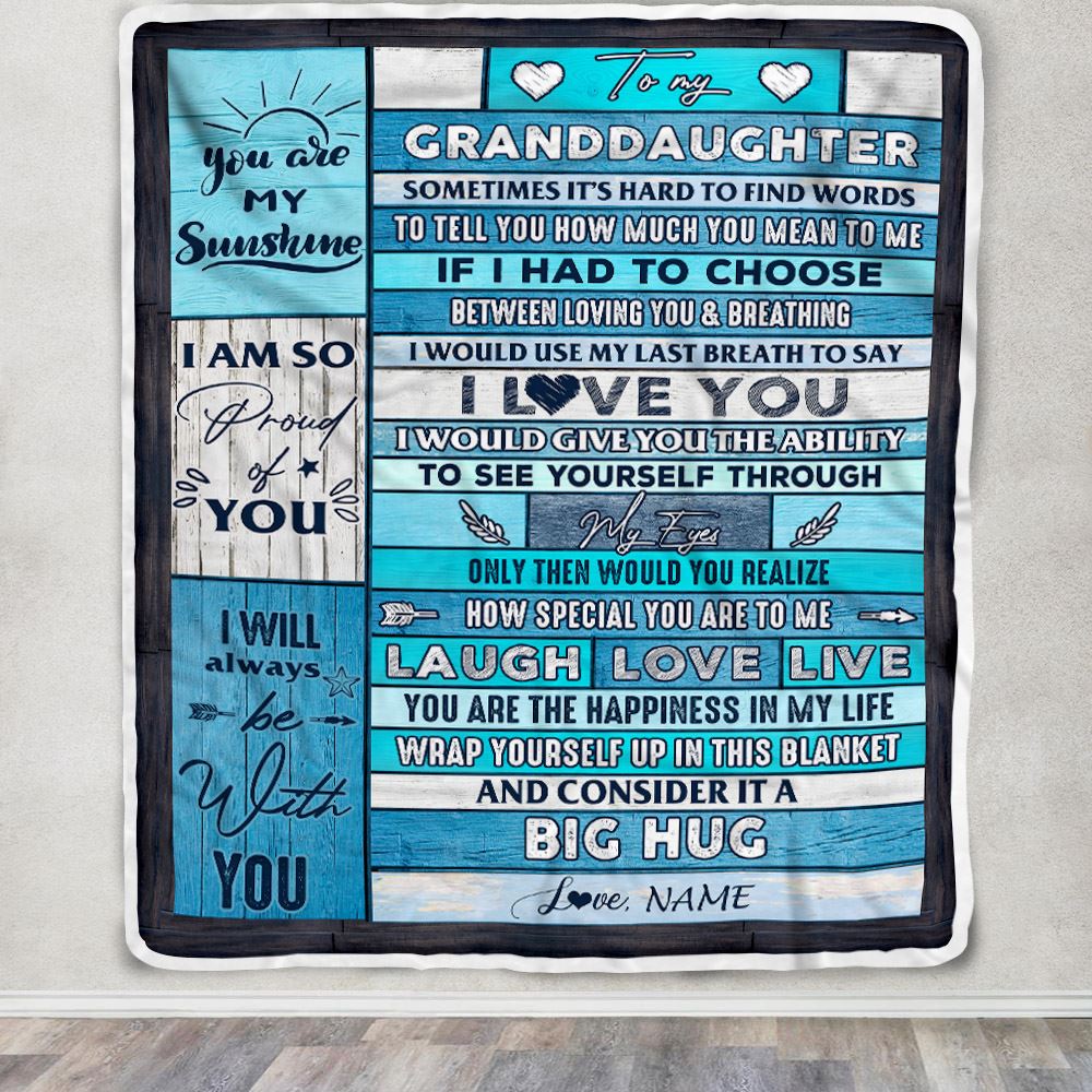 Personalized To My Granddaughter Blanket From Grandma Gigi Wood Laugh Love Live Big Hug Granddaughter Birthday Graduation Christmas Customized Fleece Blanket | teecentury