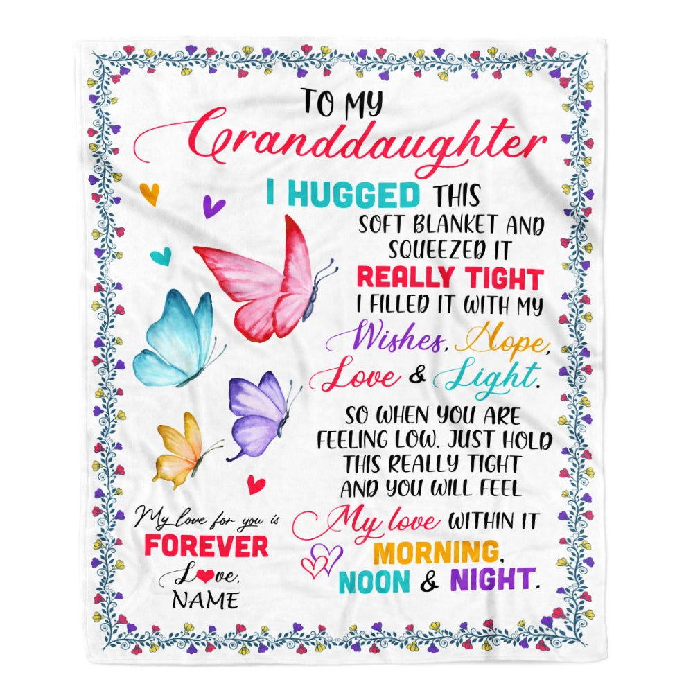 Personalized To My Granddaughter Blanket From Grandma Grandpa Butterfly I Huggest This Soft Blanket Granddaughter Birthday Christmas Bed Fleece Throw Blanket Blanket | Teecentury.com