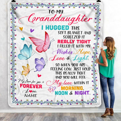 Personalized To My Granddaughter Blanket From Grandma Grandpa Butterfly I Huggest This Soft Blanket Granddaughter Birthday Christmas Bed Fleece Throw Blanket Blanket | Teecentury.com