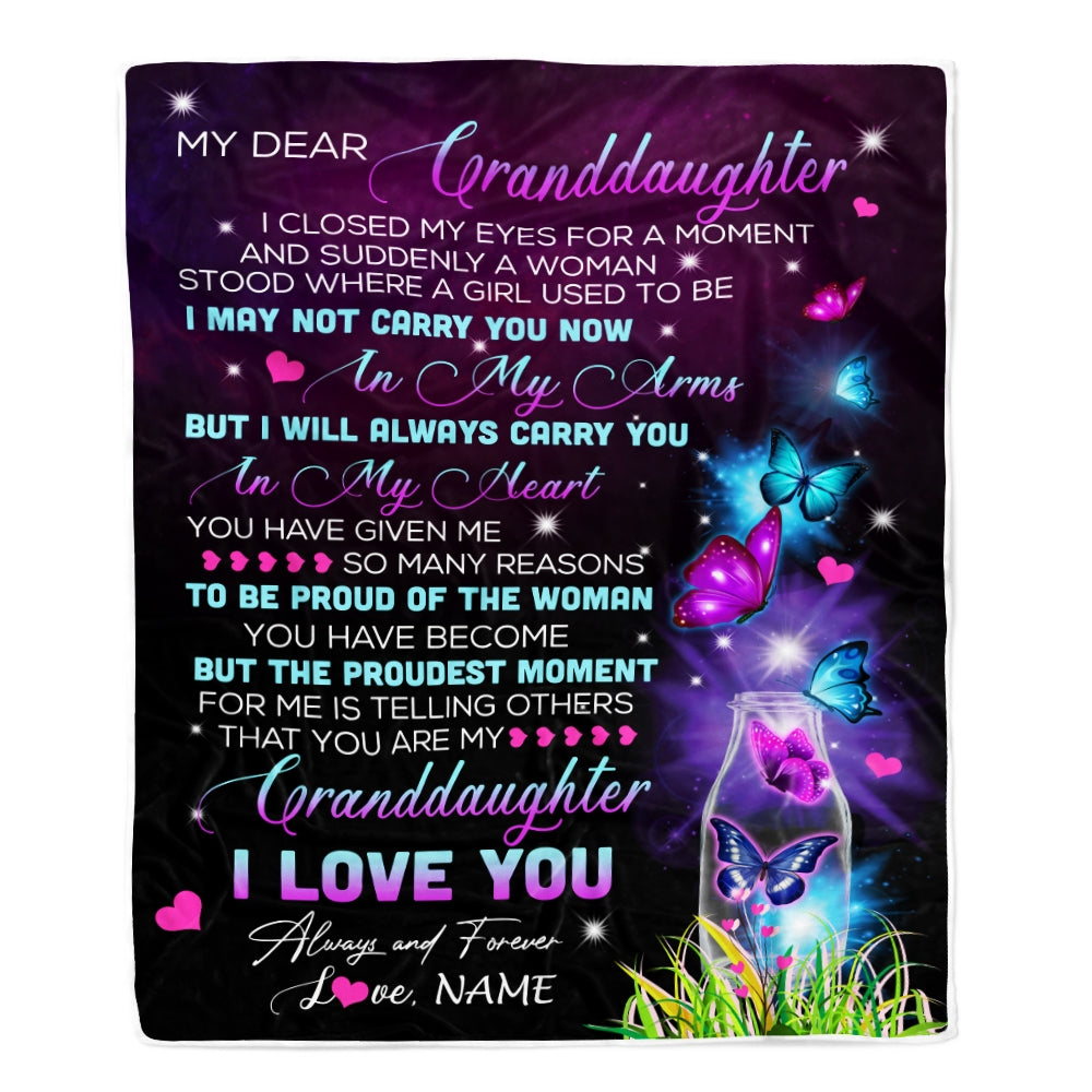 Personalized To My Granddaughter Blanket From Grandma Grandpa Butterfly Proud Of The Woman Granddaughter Birthday Christmas Bed Quilt Fleece Throw Blanket Blanket | Teecentury.com