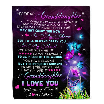 Personalized To My Granddaughter Blanket From Grandma Grandpa Butterfly Proud Of The Woman Granddaughter Birthday Christmas Bed Quilt Fleece Throw Blanket Blanket | Teecentury.com