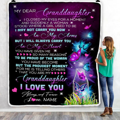 Personalized To My Granddaughter Blanket From Grandma Grandpa Butterfly Proud Of The Woman Granddaughter Birthday Christmas Bed Quilt Fleece Throw Blanket Blanket | Teecentury.com