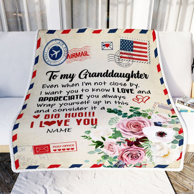 Personalized To My Granddaughter Blanket From Grandma Grandpa Floral Air Mail Letter I Love You Granddaughter Birthday Christmas Customized Fleece Blanket | teecentury