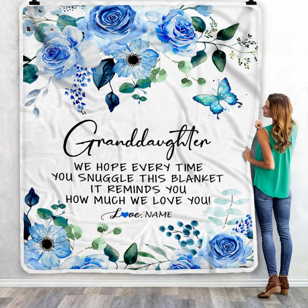 Personalized To My Granddaughter Blanket From Grandma Grandpa Floral How Much We Love You Granddaughter Birthday Christmas Customized Fleece Blanket | teecentury