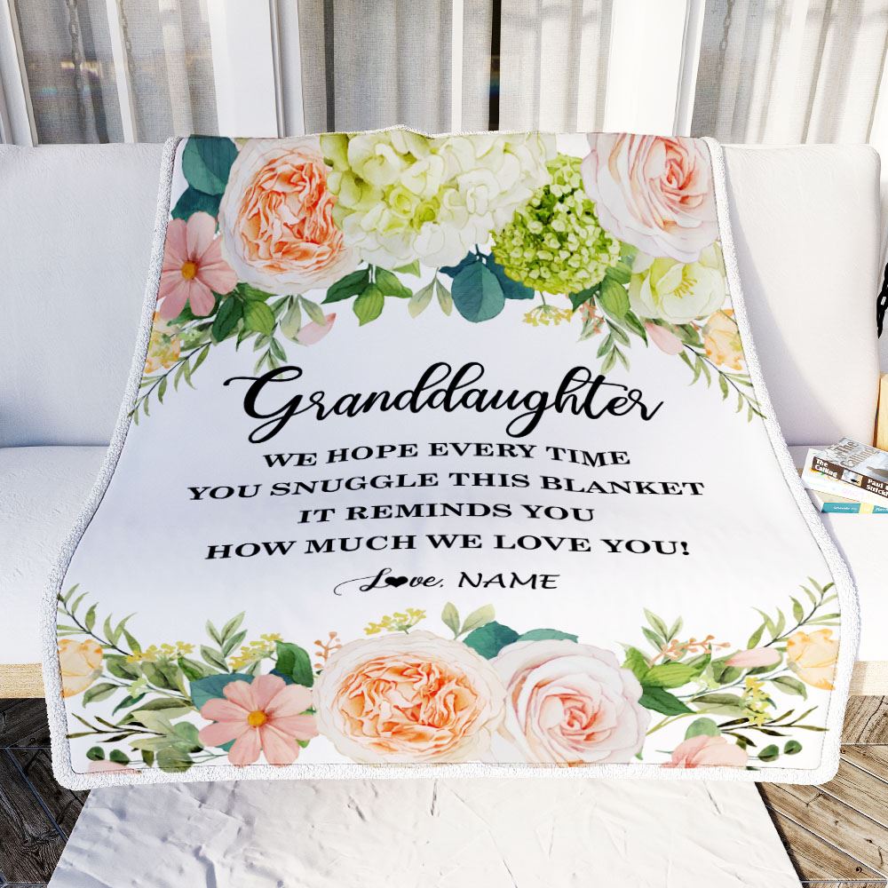 Personalized To My Granddaughter Blanket From Grandma Grandpa How Much We Love You Flower Granddaughter Birthday Christmas Customized Fleece Blanket | teecentury