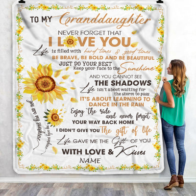 Personalized To My Granddaughter Blanket From Grandma Grandpa Nana I Love You White Sunflower Granddaughter Birthday Christmas Customized Fleece Blanket Blanket | Teecentury.com