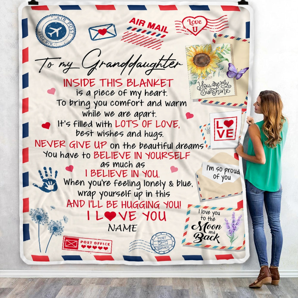 Personalized To My Granddaughter Blanket From Grandma Grandpa Nana You Are My Sunshine Air Mail Letter Birthday Christmas Customized Fleece Blanket Blanket | Teecentury.com