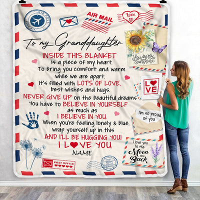 Personalized To My Granddaughter Blanket From Grandma Grandpa Nana You Are My Sunshine Air Mail Letter Birthday Christmas Customized Fleece Blanket Blanket | Teecentury.com