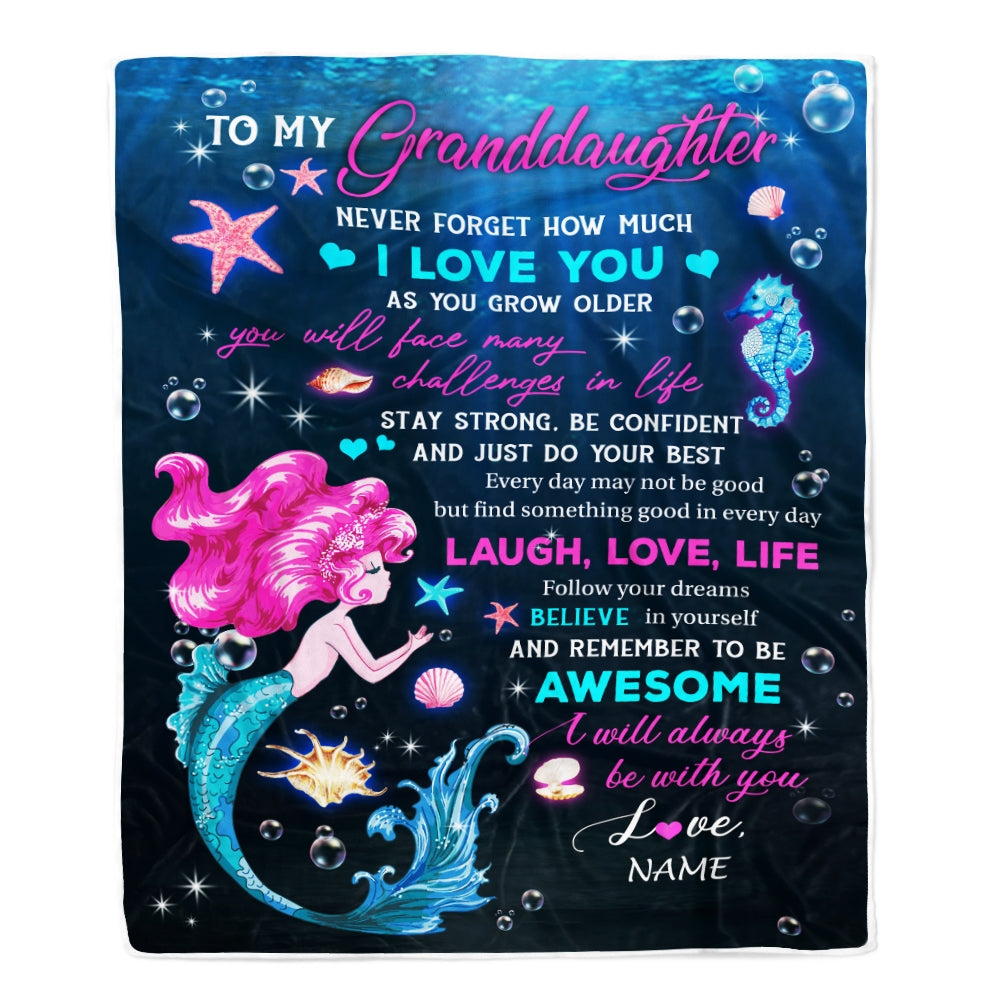 Personalized To My Granddaughter Blanket From Grandma Grandpa Never Forget I Love You Mermaid Granddaughter Birthday Christmas Customized Bed Fleece Blanket Blanket | Teecentury.com
