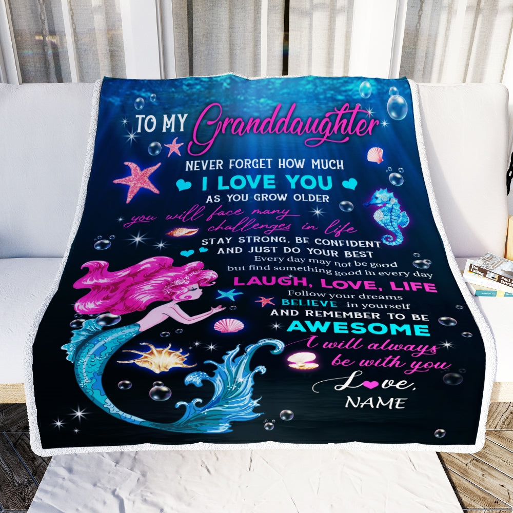 Personalized To My Granddaughter Blanket From Grandma Grandpa Never Forget I Love You Mermaid Granddaughter Birthday Christmas Customized Bed Fleece Blanket Blanket | Teecentury.com