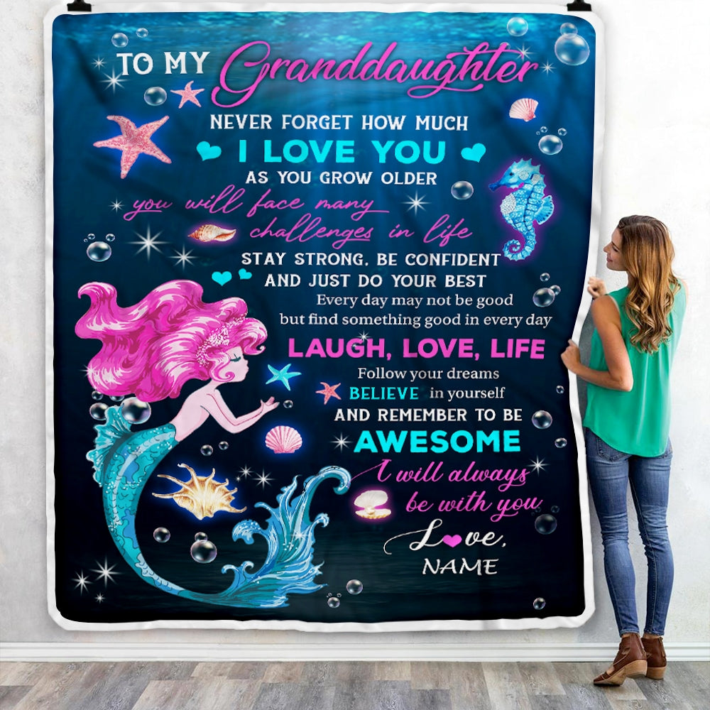 Personalized To My Granddaughter Blanket From Grandma Grandpa Never Forget I Love You Mermaid Granddaughter Birthday Christmas Customized Bed Fleece Blanket Blanket | Teecentury.com