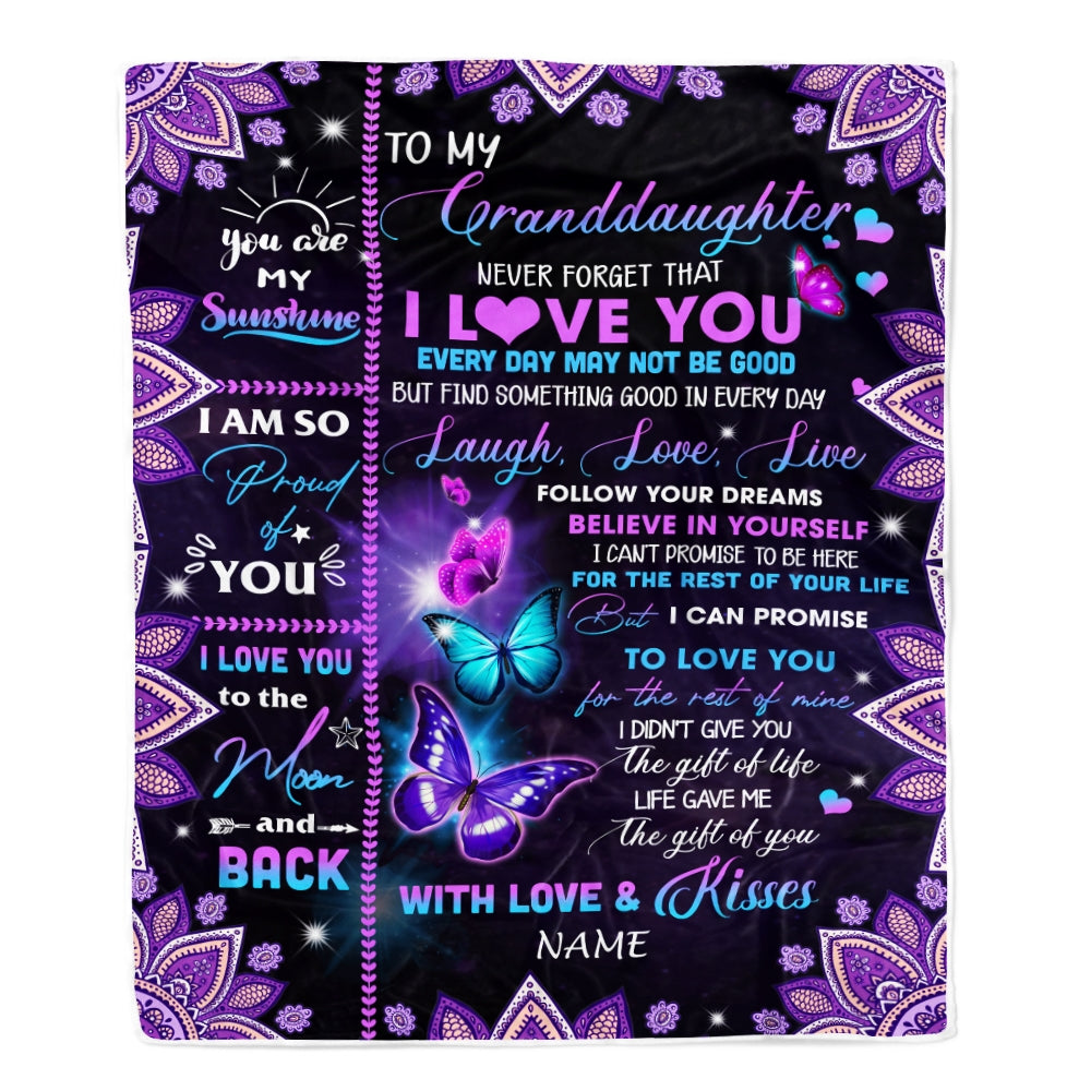 Personalized To My Granddaughter Blanket From Grandma Grandpa Never Forget That I Love You Bufterfly Granddaughter Birthday Christmas Fleece Throw Blanket Blanket | Teecentury.com