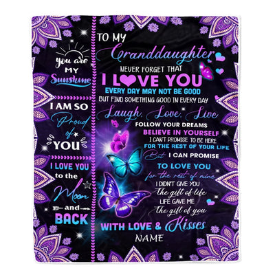 Personalized To My Granddaughter Blanket From Grandma Grandpa Never Forget That I Love You Bufterfly Granddaughter Birthday Christmas Fleece Throw Blanket Blanket | Teecentury.com