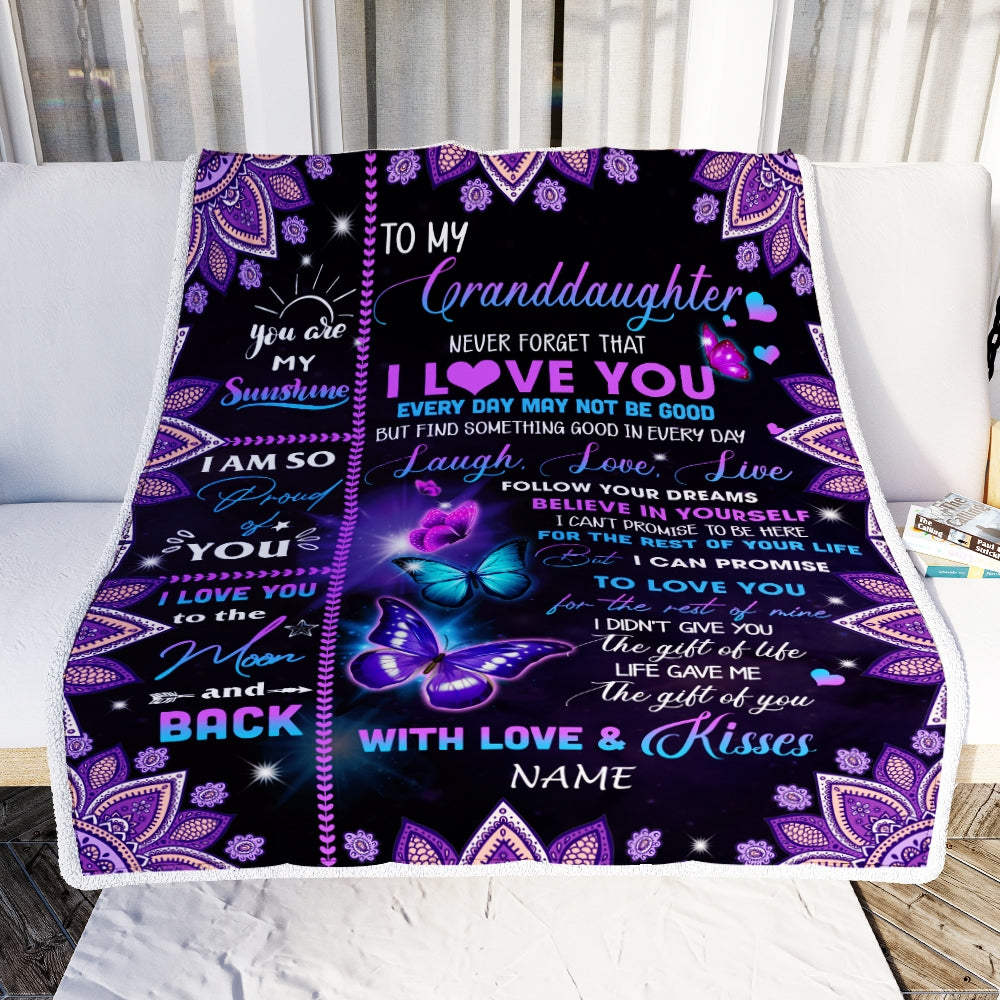 Personalized To My Granddaughter Blanket From Grandma Grandpa Never Forget That I Love You Bufterfly Granddaughter Birthday Christmas Fleece Throw Blanket Blanket | Teecentury.com