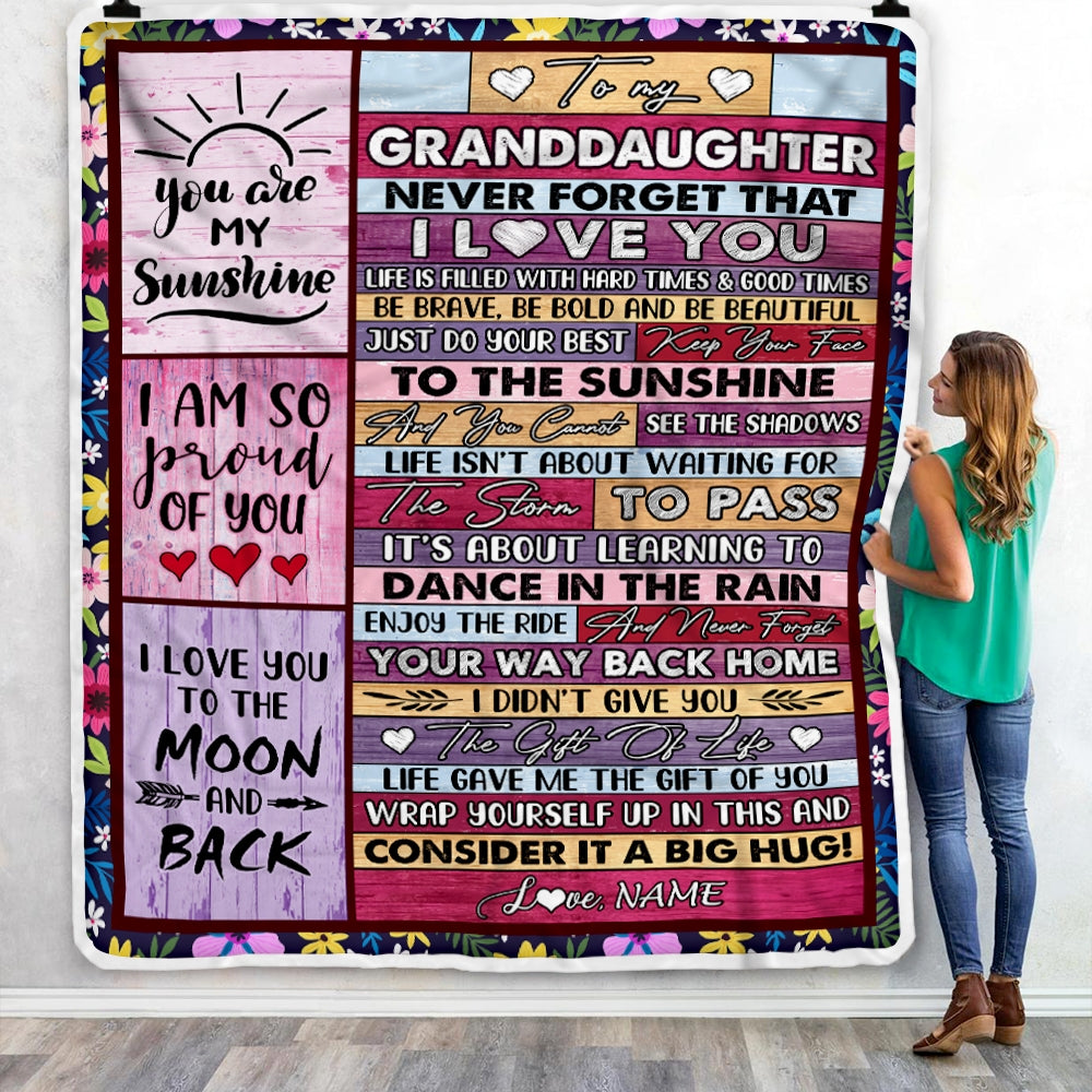 Personalized To My Granddaughter Blanket From Grandma Grandpa Papa Never Forget That I Love You Wood Granddaughter Birthday Christmas Fleece Throw Blanket Blanket | Teecentury.com