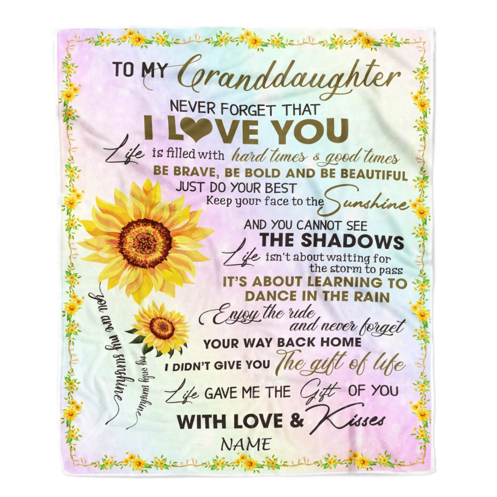 Personalized To My Granddaughter Blanket From Grandma Grandpa Sunflower Never Forget That I Love You Granddaughter Birthday Christmas Bed Fleece Throw Blanket Blanket | Teecentury.com