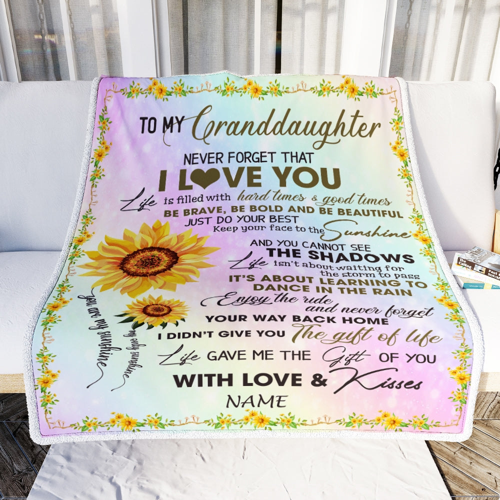Personalized To My Granddaughter Blanket From Grandma Grandpa Sunflower Never Forget That I Love You Granddaughter Birthday Christmas Bed Fleece Throw Blanket Blanket | Teecentury.com