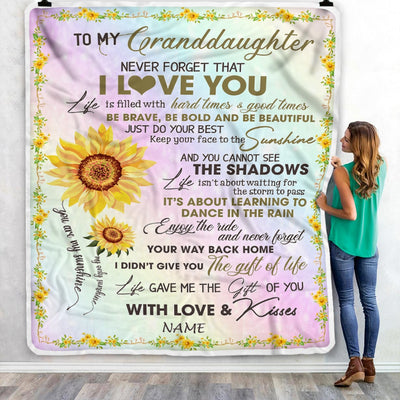 Personalized To My Granddaughter Blanket From Grandma Grandpa Sunflower Never Forget That I Love You Granddaughter Birthday Christmas Bed Fleece Throw Blanket Blanket | Teecentury.com