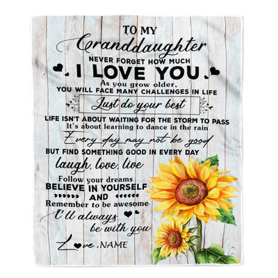 Personalized To My Granddaughter Blanket From Grandma Grandpa Sunflower Wood Laugh Love Live Granddaughter Birthday Christmas Bed Quilt Fleece Throw Blanket Blanket | Teecentury.com