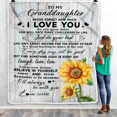 Personalized To My Granddaughter Blanket From Grandma Grandpa Sunflower Wood Laugh Love Live Granddaughter Birthday Christmas Bed Quilt Fleece Throw Blanket Blanket | Teecentury.com