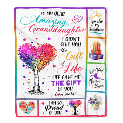 Personalized To My Granddaughter Blanket From Grandma Grandpa Tree Colorful Life Gave Me The Gift Of You Granddaughter Birthday Christmas Fleece Throw Blanket Blanket | Teecentury.com