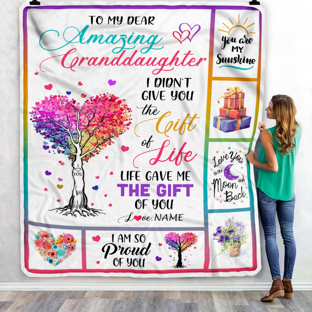 Personalized To My Granddaughter Blanket From Grandma Grandpa Tree Colorful Life Gave Me The Gift Of You Granddaughter Birthday Christmas Fleece Throw Blanket Blanket | Teecentury.com