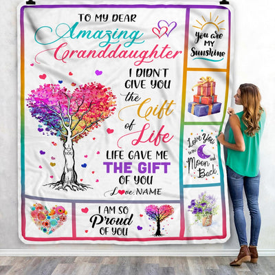 Personalized To My Granddaughter Blanket From Grandma Grandpa Tree Colorful Life Gave Me The Gift Of You Granddaughter Birthday Christmas Fleece Throw Blanket Blanket | Teecentury.com