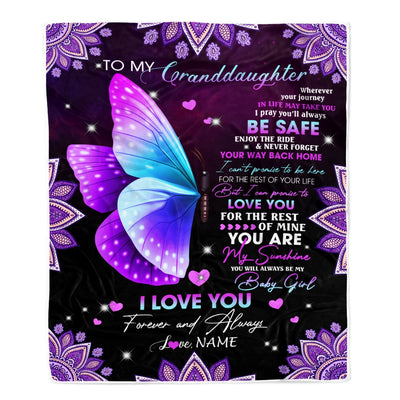 Personalized To My Granddaughter Blanket From Grandma Grandpa Wherever Your Journey Butterfly Birthday Christmas Customized Bed Quilt Fleece Throw Blanket Blanket | Teecentury.com