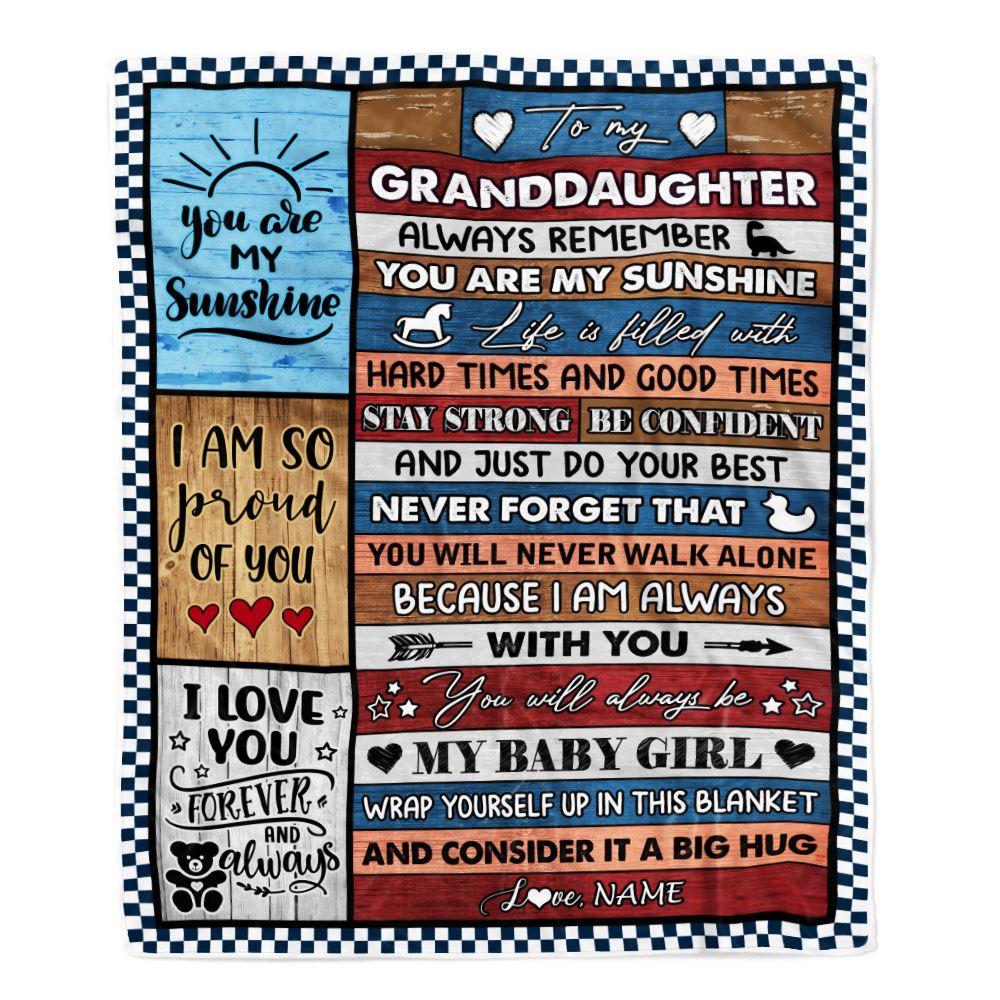 Personalized To My Granddaughter Blanket From Grandma Grandpa Wood It A Big Hug Granddaughter Birthday Graduation Christmas Customized Bed Fleece Throw Blanket | teecentury