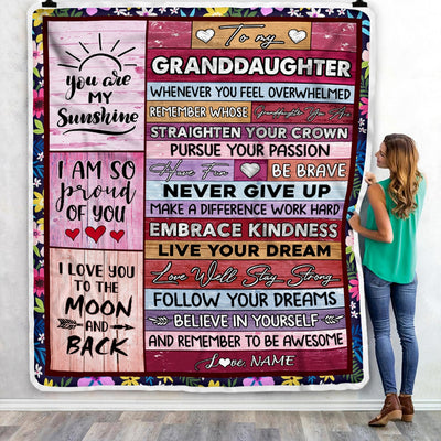 Personalized To My Granddaughter Blanket From Grandma Nana Believe In Yourself Awesome Pink Wood Birthday Graduation Christmas Customized Fleece Blanket Blanket | Teecentury.com