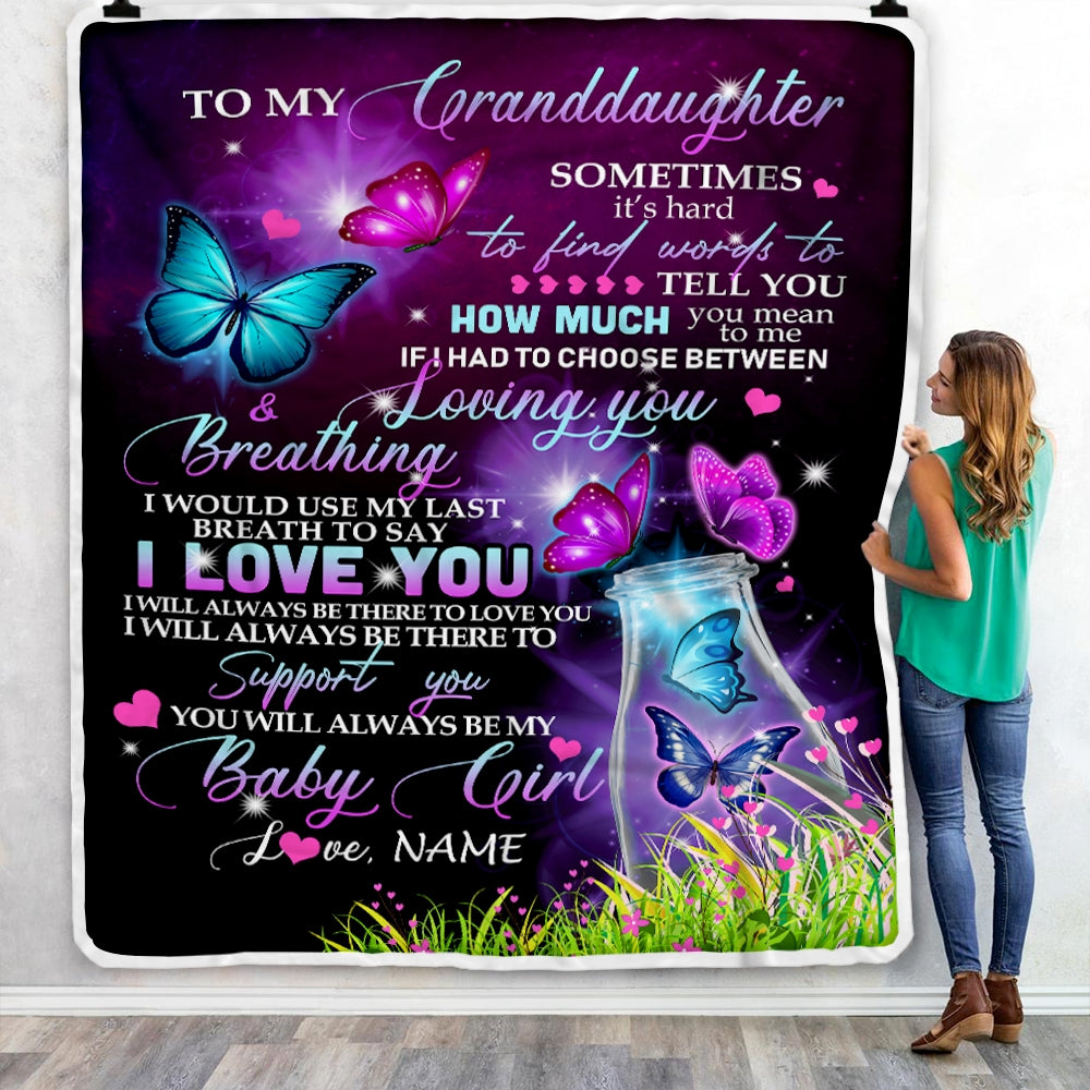 Personalized To My Granddaughter Blanket From Grandma Nana Butterfly Sometimes It's Hard To Find Words To Say I Love You Birthday Christmas Fleece Blanket Blanket | Teecentury.com