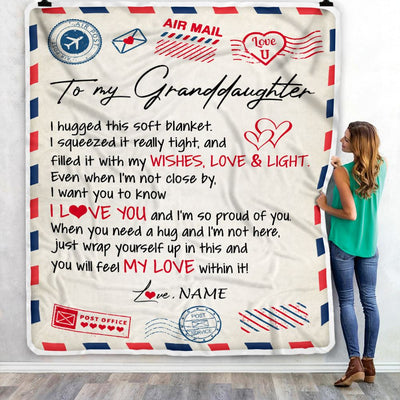 Personalized To My Granddaughter Blanket From Grandma Nana Grandpa Air Mail Letter I Love You Granddaughter Birthday Christmas Customized Fleece Throw Blanket | teecentury