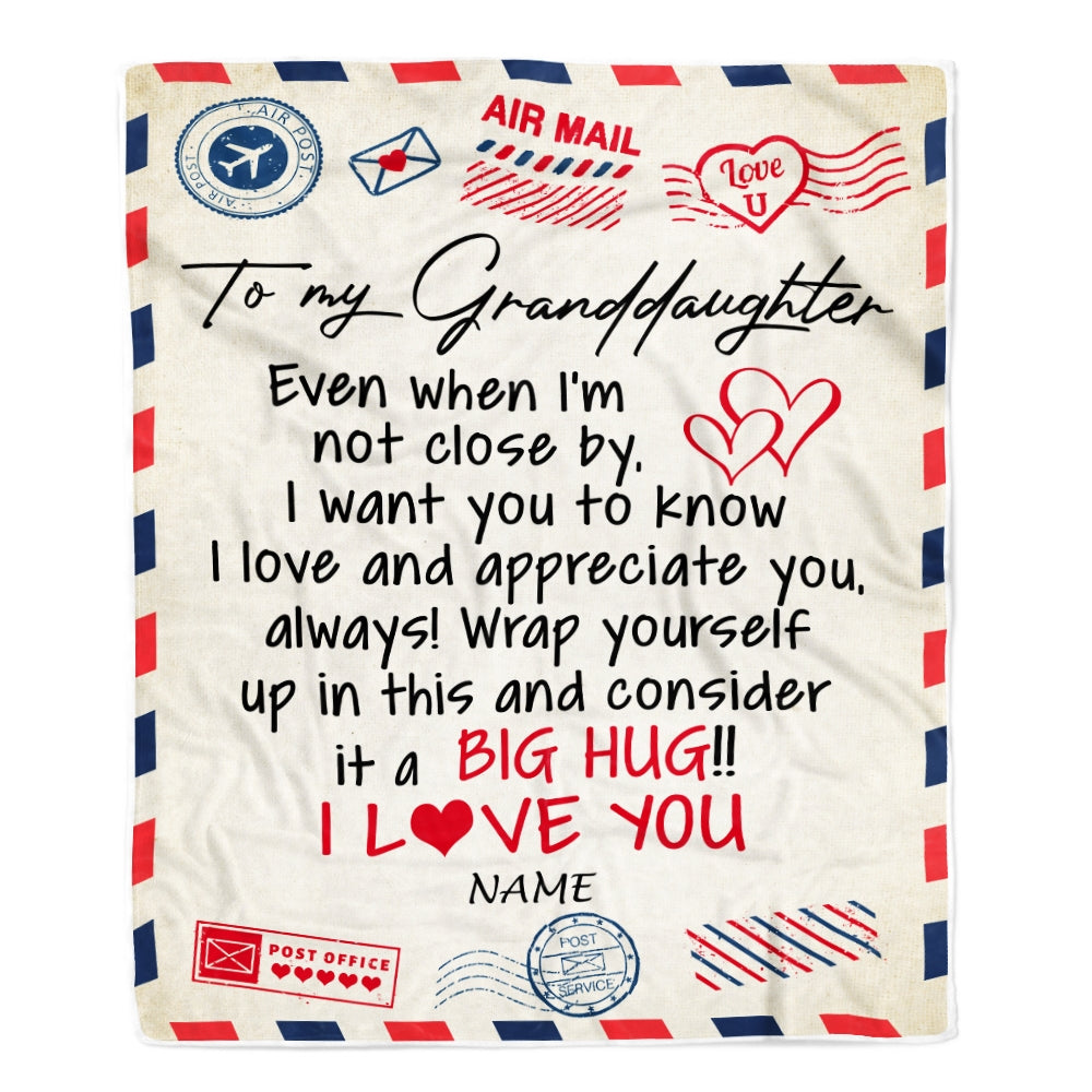 Personalized To My Granddaughter Blanket From Grandma Nana Grandpa I Love You Hugs Air Mail Letter Birthday Christmas Graduation Customized Fleece Blanket Blanket | Teecentury.com