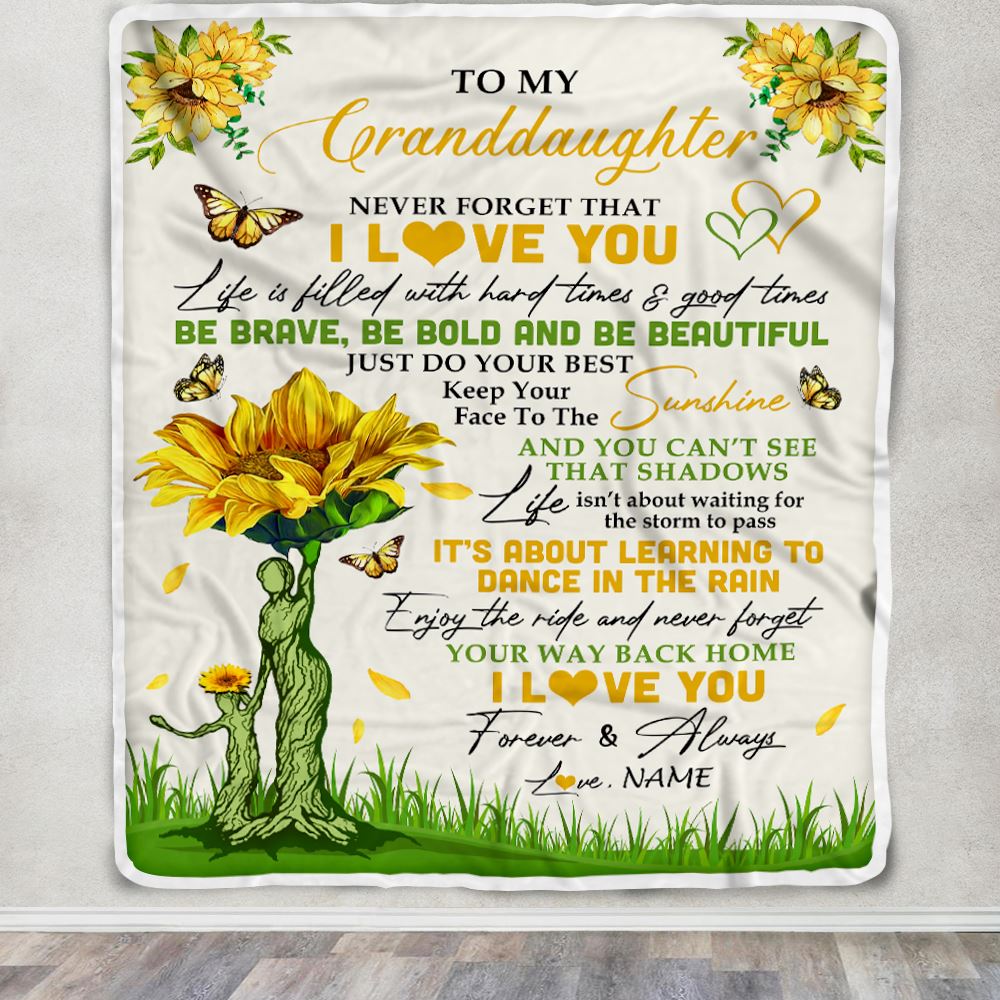 Personalized To My Granddaughter Blanket From Grandma Nana Never Forget That I Love You Sunflower Granddaughter Birthday Christmas Customized Fleece Blanket | teecentury