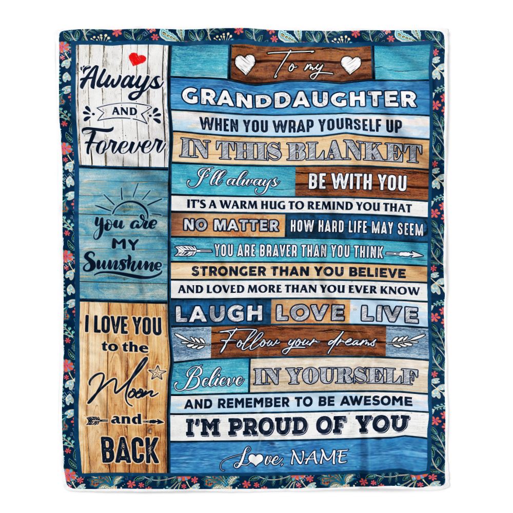 Personalized To My Granddaughter Blanket From Grandma Nana Papa Believe in Yourself Wood Granddaughter Birthday Christmas Customized Bed Fleece Throw Blanket | teecentury