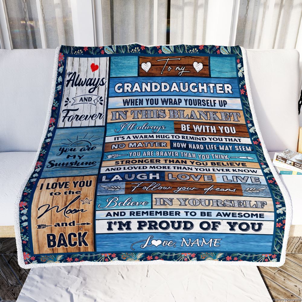 Personalized To My Granddaughter Blanket From Grandma Nana Papa Believe in Yourself Wood Granddaughter Birthday Christmas Customized Bed Fleece Throw Blanket | teecentury