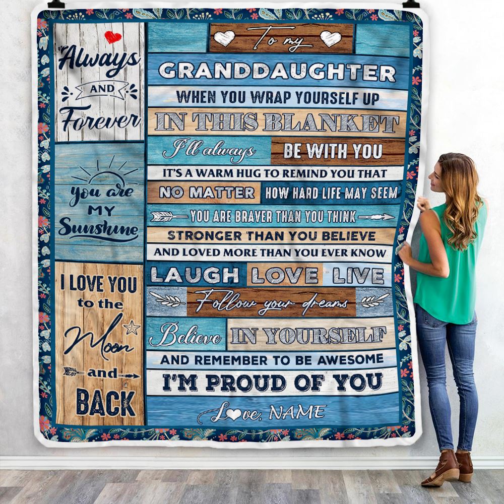 Personalized To My Granddaughter Blanket From Grandma Nana Papa Believe in Yourself Wood Granddaughter Birthday Christmas Customized Bed Fleece Throw Blanket | teecentury