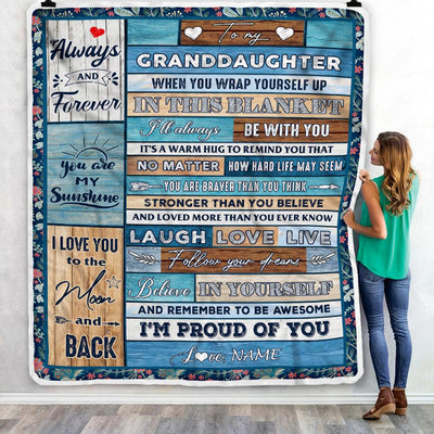 Personalized To My Granddaughter Blanket From Grandma Nana Papa Believe in Yourself Wood Granddaughter Birthday Christmas Customized Bed Fleece Throw Blanket | teecentury