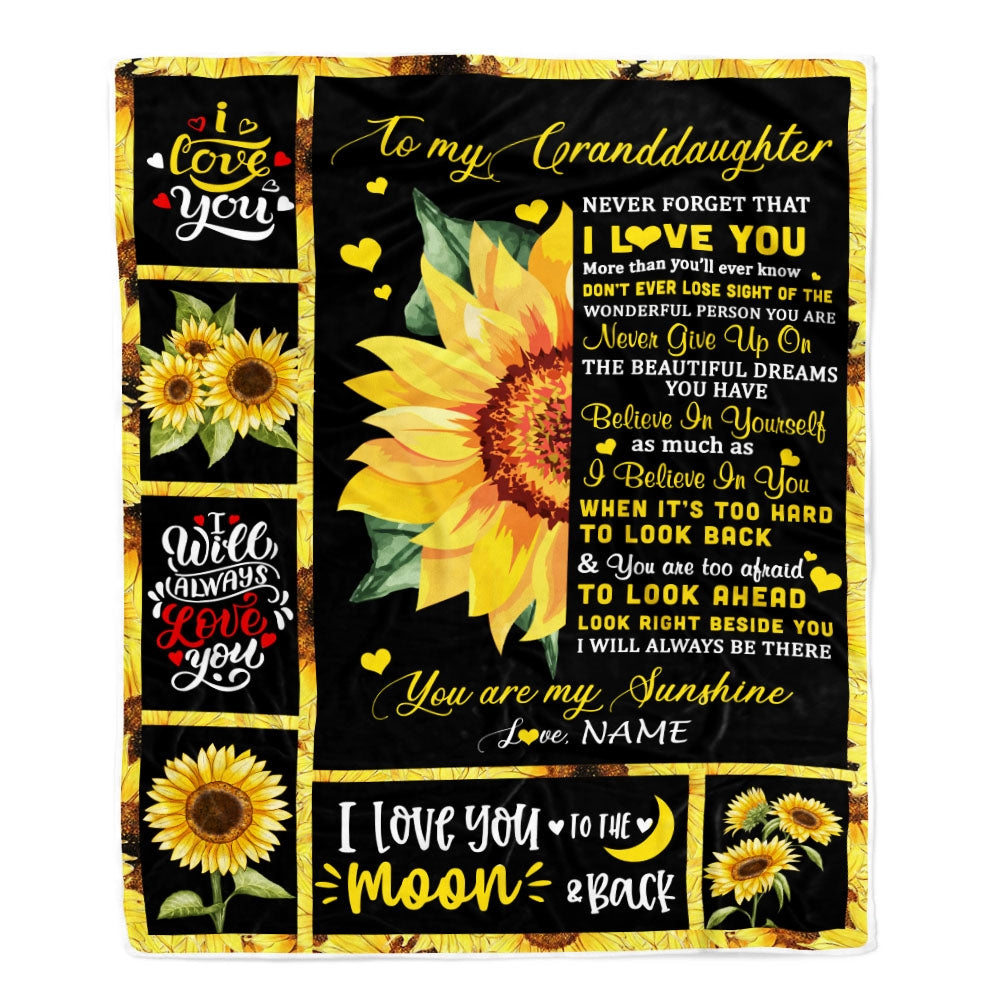 Personalized To My Granddaughter Blanket From Grandma Nana Papa Never Forget I Love You Sunflower Granddaughter Graduation Birthday Customized Fleece Blanket | teecentury