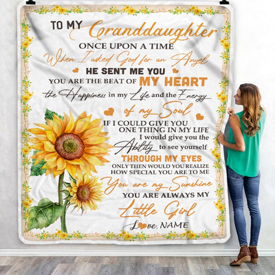 Personalized To My Granddaughter Blanket From Grandma Once Upon A Time When I Asked God For An Angel Sunflower Birthday Christmas Customized Fleece Blanket Blanket | Teecentury.com