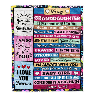 Personalized To My Granddaughter Blanket From Grandma Papa Grandpa Wood I Am The Storm Granddaughter Birthday Christmas Customized Fleece Throw Blanket | teecentury