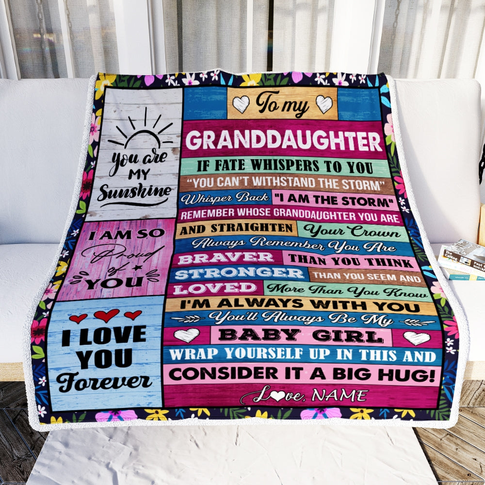 Personalized To My Granddaughter Blanket From Grandma Papa Grandpa Wood I Am The Storm Granddaughter Birthday Christmas Customized Fleece Throw Blanket | teecentury