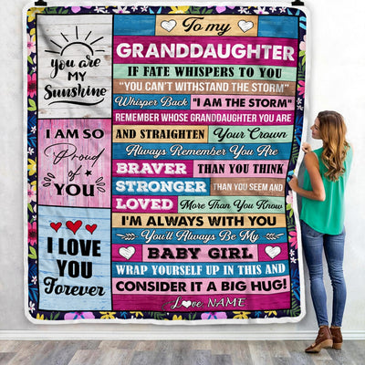Personalized To My Granddaughter Blanket From Grandma Papa Grandpa Wood I Am The Storm Granddaughter Birthday Christmas Customized Fleece Throw Blanket | teecentury
