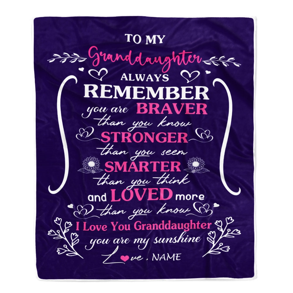 Personalized To My Granddaughter Blanket From Grandma Papa Mother Purple I Love You Granddaughter Birthday Christmas Gift Customized Bed Quilt Fleece Throw Blanket Blanket | Teecentury.com