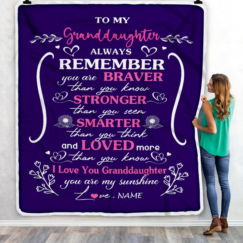 Personalized To My Granddaughter Blanket From Grandma Papa Mother Purple I Love You Granddaughter Birthday Christmas Gift Customized Bed Quilt Fleece Throw Blanket Blanket | Teecentury.com