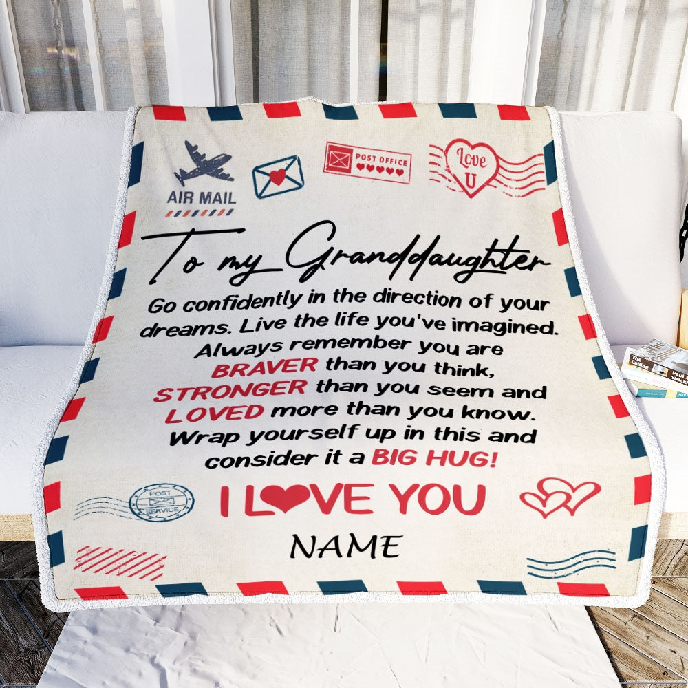 Personalized To My Granddaughter Blanket From Grandma Pops Air Mail Letter Confidently I Love You Granddaughter Birthday Christmas Customized Fleece Blanket | teecentury