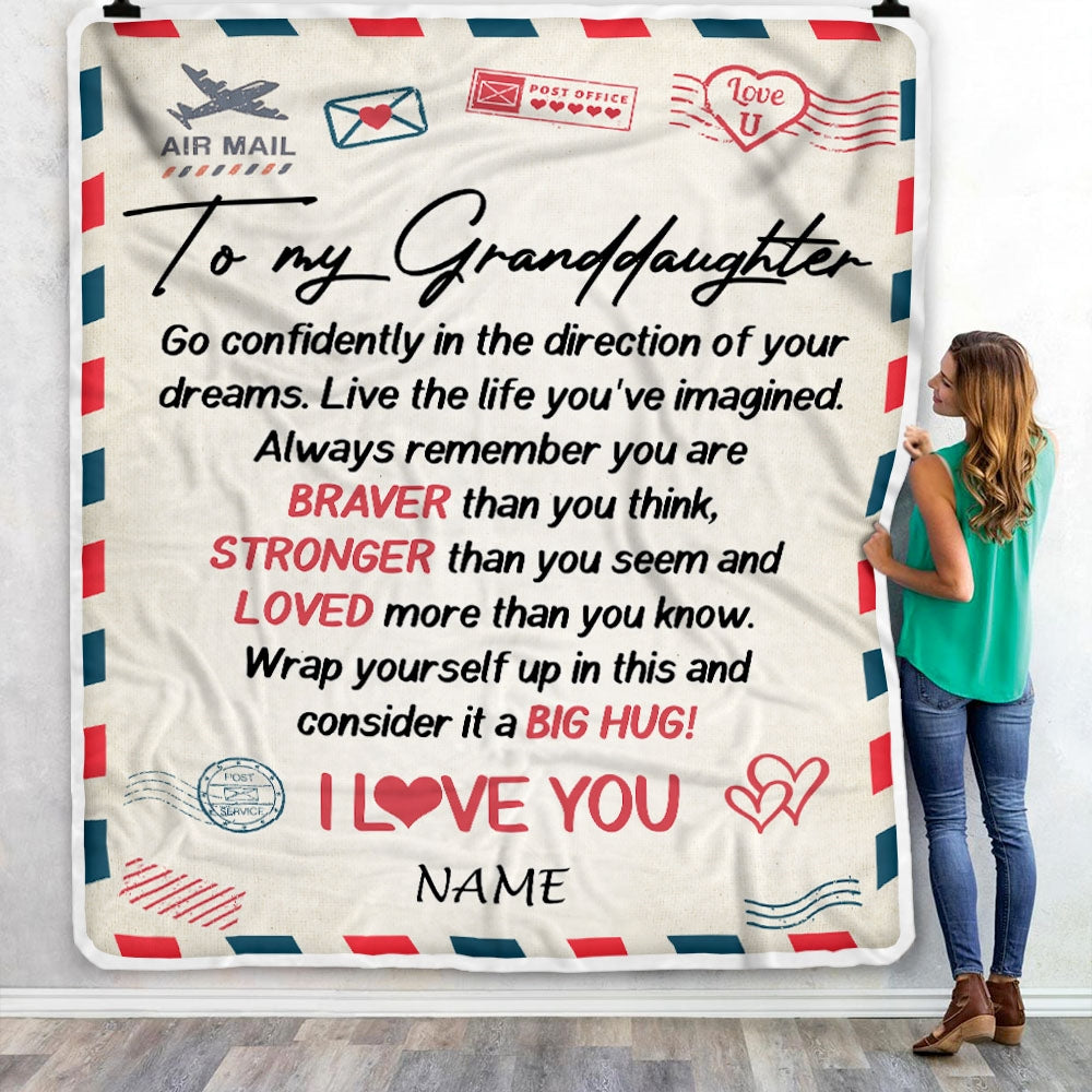 Personalized To My Granddaughter Blanket From Grandma Pops Air Mail Letter Confidently I Love You Granddaughter Birthday Christmas Customized Fleece Blanket | teecentury