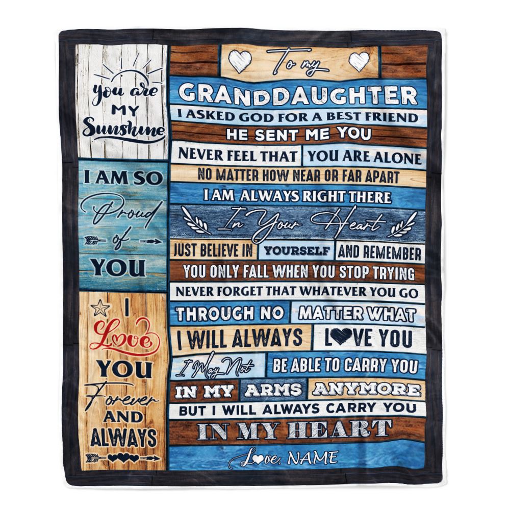 Personalized To My Granddaughter Blanket From Grandma Wood I Asked God For A Best Friend Granddaughter Birthday Christmas Customized Bed Fleece Throw Blanket | teecentury