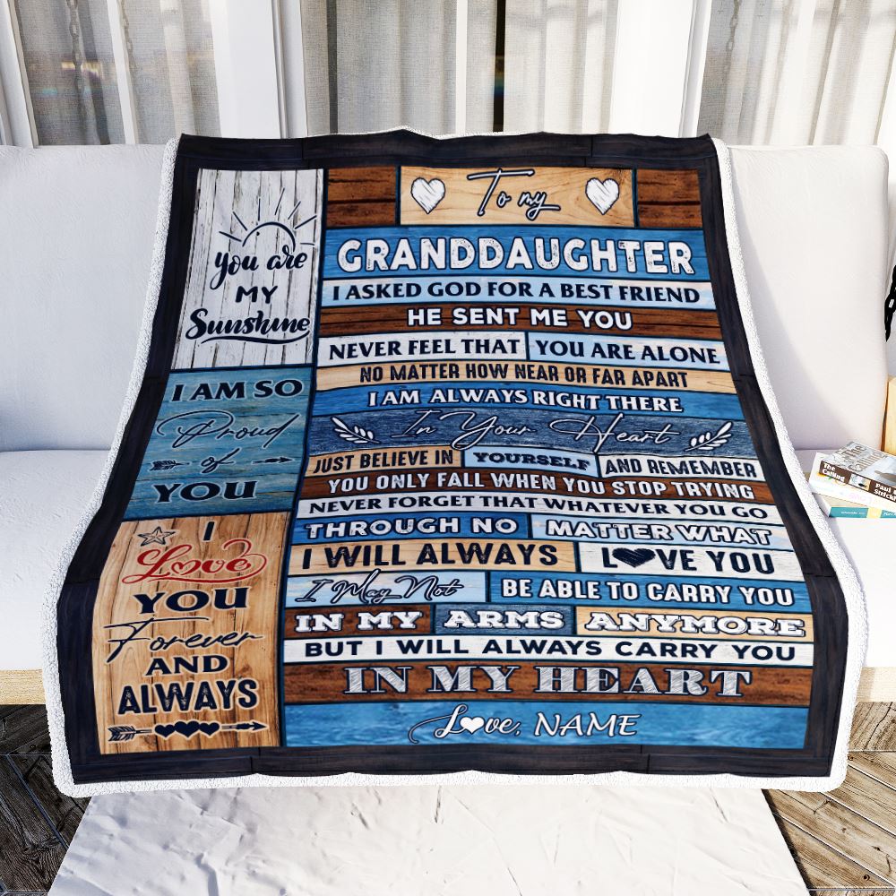 Personalized To My Granddaughter Blanket From Grandma Wood I Asked God For A Best Friend Granddaughter Birthday Christmas Customized Bed Fleece Throw Blanket | teecentury